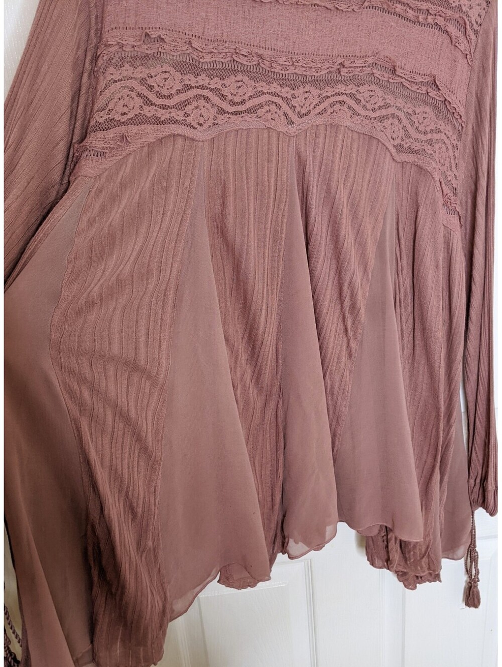 Free People Penny Lane Sheer Tunic Size XS Mauve BOHO Gauze Lace Oversized - Picture 5 of 13